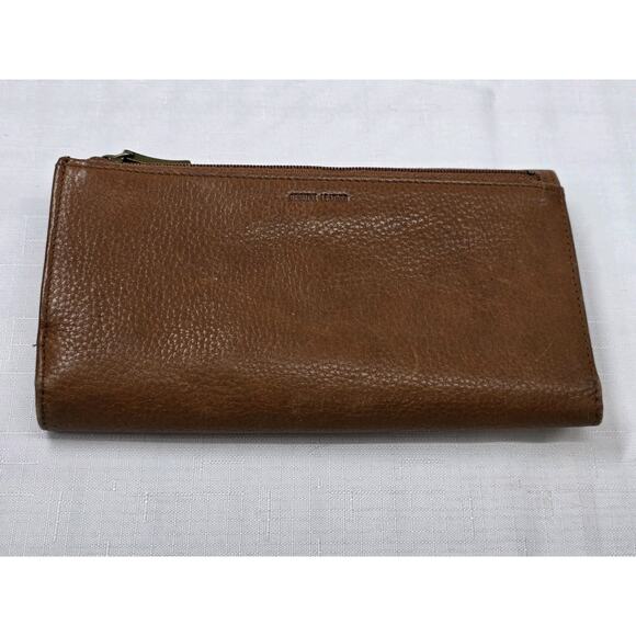 Vintage Fossil Leather Trifold Wallet Camel Brown With Checkbook Cover Slim - Picture 6 of 15